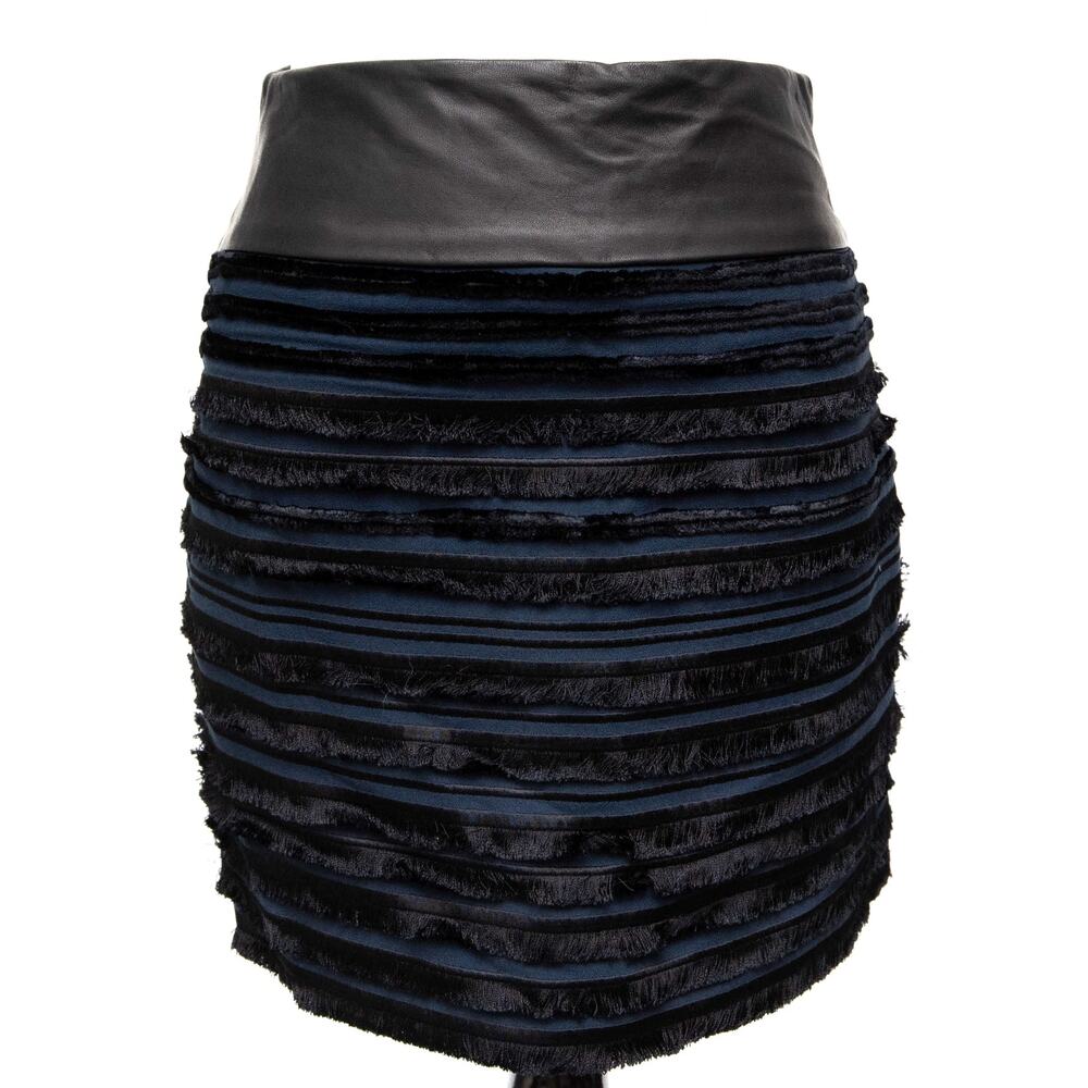 rag & bone Blue Lambskin Leather Layered Fringe Mini Skirt Size 2